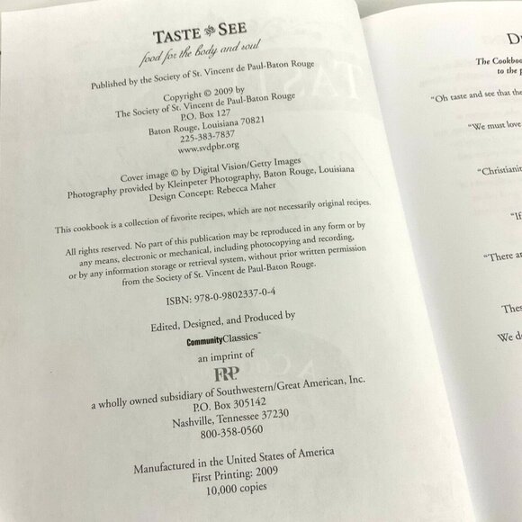 Taste & See Cookbook Society Of St Vincent De Paul Louisiana Hardcover 2009 - Picture 3 of 11
